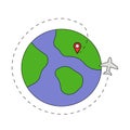 Airplane line path vector icon of air plane flight route with start point and dash line trace Royalty Free Stock Photo