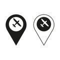 Airplane in location pin symbol. Plane, aircraft icon set. Vector illustration. stock image. Royalty Free Stock Photo