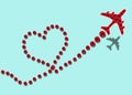 an airplane made of rose flowers flies and drops flowers that form a heart shape, a creative holiday