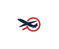 Airplane and magnifier logo template. Search for flights and flights vector design