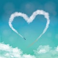 Airplane making heart in sky. Vector illustration decorative design