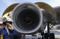 Airplane mechanic and jet engine Royalty Free Stock Photo