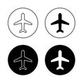 Airplane mode icon vector in black circle. Plane sign symbol