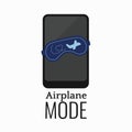 Airplane mode smatrphone with sleep mask and airplane sign isolated on white background.