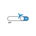 Airplane mode switch icon showing a blue plane and toggle in on position Royalty Free Stock Photo