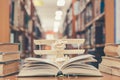 Airplane model on open old book in school library for educational history concept and for Wright Brothers day, and International Royalty Free Stock Photo