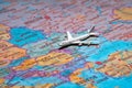 Airplane model over the map of Ukraine Royalty Free Stock Photo