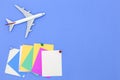 Airplane model with various paper ball and stick paper note on b Royalty Free Stock Photo