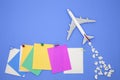 Airplane model with various paper ball and stick paper note on b Royalty Free Stock Photo