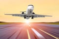 Airplane in motion take off the evening sky sunset sunrise sun airport Royalty Free Stock Photo