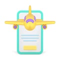 Airplane online check in boarding pass ticket mobile phone application service 3d icon vector
