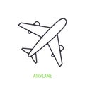 Airplane outline icon. Vector illustration. Summer journey by air transport. Symbol of summertime, travel and tourism. Thin line