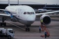 Airplane parked on a tarmac at an airport in Narita, Japan