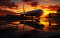 An airplane parked in a terminal. A large jetliner sitting on top of an airport tarmac Royalty Free Stock Photo