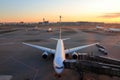 Airplane parking at Tokyo international airport Royalty Free Stock Photo