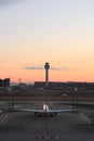 Airplane parking at Tokyo international airport Royalty Free Stock Photo