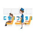 Airplane passenger businessman and air hostess