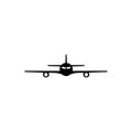 Airplane, Passenger Plane, Airliner. Flat Vector Icon illustration. Simple black symbol on white background. Airplane, Passenger Royalty Free Stock Photo