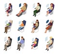 Airplane passenger vector people businessman woman character sitting in plane near window illustration flight set of Royalty Free Stock Photo
