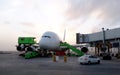 Airplane passengers arriving at the airport