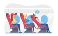 Airplane passengers in economy class flat vector illustration Royalty Free Stock Photo