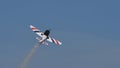 Airplane performs stunts in the cloudless blue sky