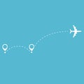 Airplane picture with geopositioning on blue background. vector illustration Royalty Free Stock Photo