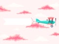 Airplane with pilot and advertising banner in the cloudy sky Royalty Free Stock Photo