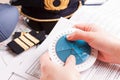 Airplane pilot filling in flight plan Royalty Free Stock Photo