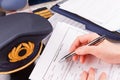 Airplane pilot filling in flight plan Royalty Free Stock Photo