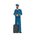 Airplane Pilot with Suitcase Isolated on White Background. Aviation Aircrew Male Character Wearing Uniform, Jet Captain Royalty Free Stock Photo