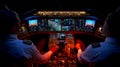 Airplane Pilots in Cockpit with Modern Flight Instruments and Multiple Screens Royalty Free Stock Photo