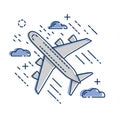 Airplane plane airliner icon isolated on white background. Flat and line art style. Royalty Free Stock Photo