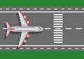 Airplane plane airliner on runway. Top view. Royalty Free Stock Photo