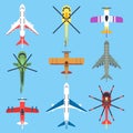 Airplane, plane, helicopter, jet top view flat vector icons Royalty Free Stock Photo