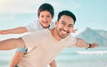 Airplane, portrait and father with boy child at a beach with freedom, fun and bonding in nature. Flying, love and face