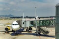 Airplane preparation to fly in El Prat International airport in Barcelona