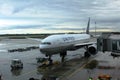 Airplane prepared for departure at the airport of Munich, Germany Royalty Free Stock Photo