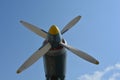 Airplane propeller engine against blue sky closeup Royalty Free Stock Photo