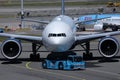 Airplane on pushback at airport