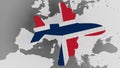 Airplane puzzle featuring flag of Norway against the world map. Norwegian tourism conceptual 3D rendering