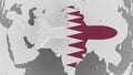 Airplane puzzle featuring flag of Qatar against the world map. Qatari tourism conceptual 3D rendering