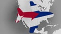 Airplane puzzle featuring flag of Cuba against the world map. Cuban tourism conceptual 3D rendering