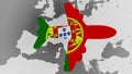 Airplane puzzle featuring flag of Portugal against the world map. Portuguese tourism conceptual 3D rendering