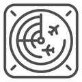 Airplane radar line icon, airlines concept, radar monitor vector sign on white background, radar outline style for Royalty Free Stock Photo