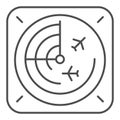 Airplane radar thin line icon, airlines concept, radar monitor vector sign on white background, radar outline style for Royalty Free Stock Photo