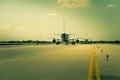 Airplane ready to take off from runway Royalty Free Stock Photo