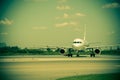 Airplane ready to take off from runway Royalty Free Stock Photo