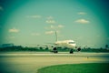 Airplane ready to take off from runway Royalty Free Stock Photo