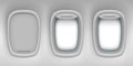 Airplane realistic open, closed window portholes Royalty Free Stock Photo